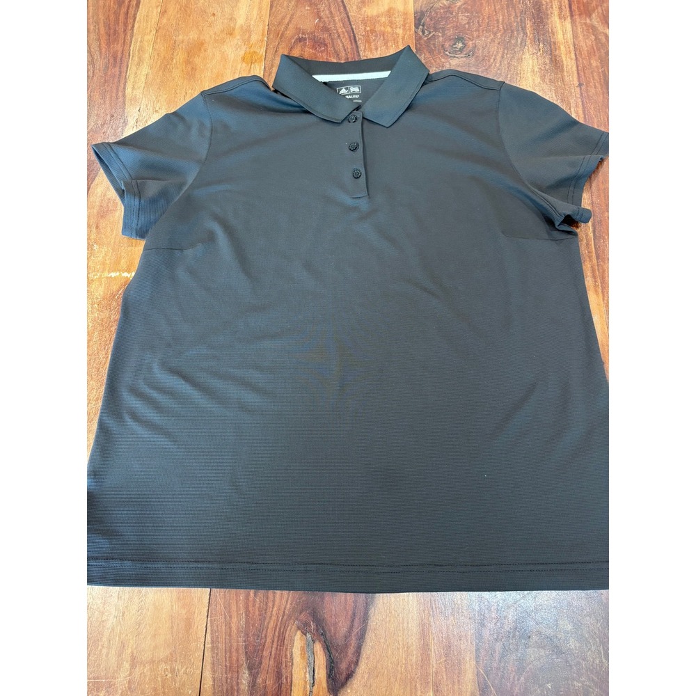 ADIDAS polo shirt women XL black climalite short sleeve golf top collar darts